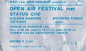 Golden Earring show ticket#4176 August 25, 1991 Enschede - Universiteit Twente